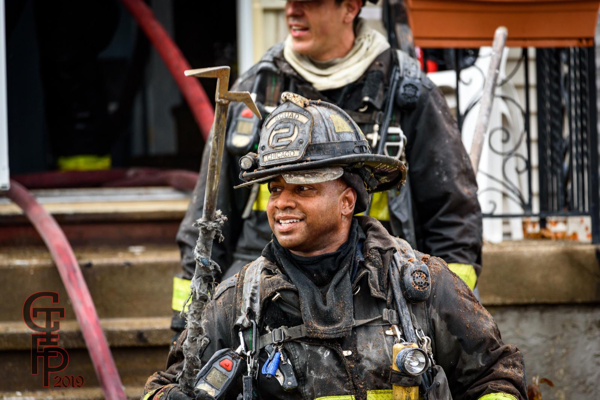Firefighter with dir gear after a fire
