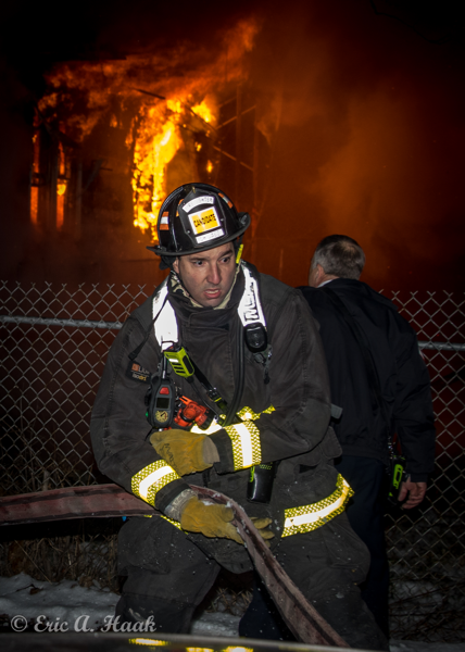 Chicago Firefighter at night fire scene