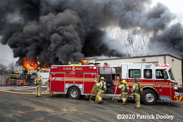 2014 Sutphen fire engine at a fire scene