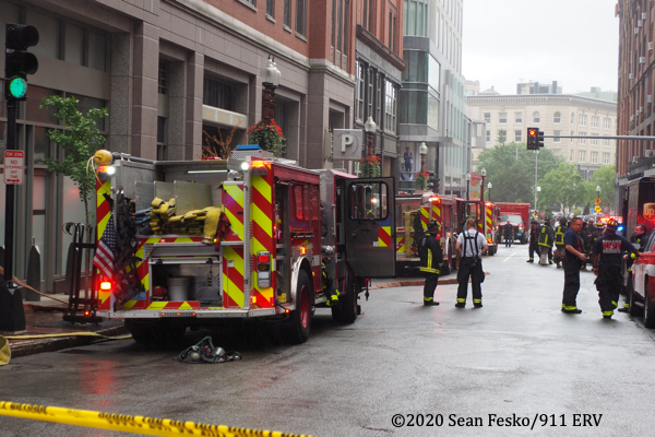 Boston Firefighters at the scene of a car fire in an underground garage 7/1/2