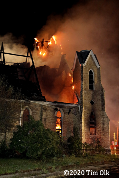 flames engulf old church