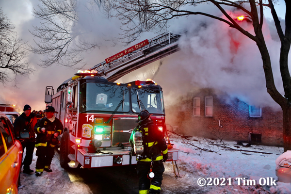 winter house fire scene in Chicago